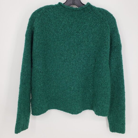 J. Crew Rolled Mock Neck Boucle Knit Sweater M Wool Alpaca Blend Emerald Green - Picture 2 of 7